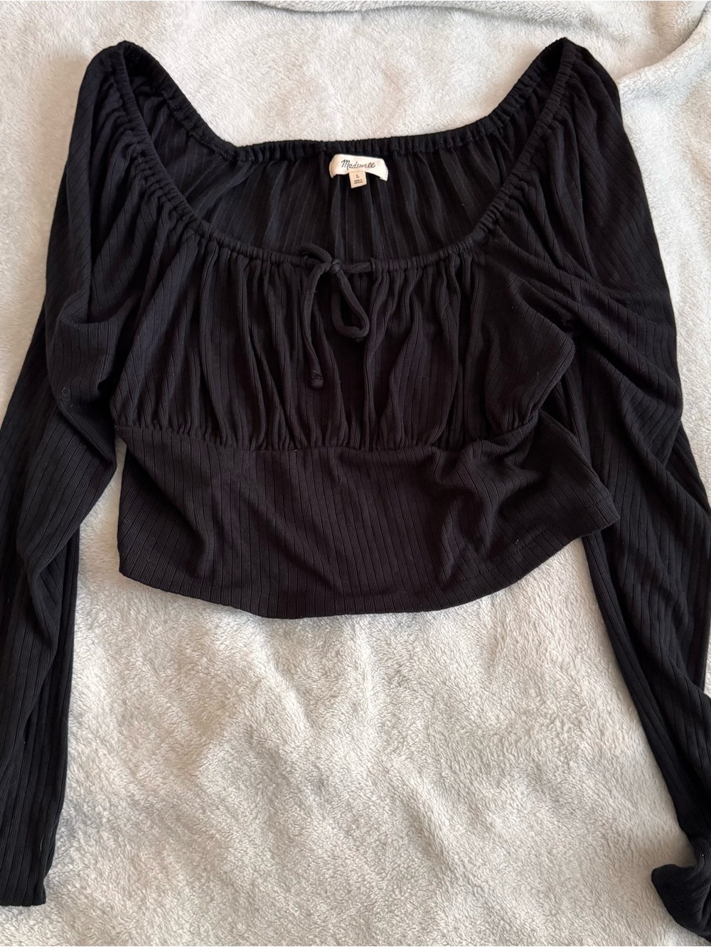Madewell Black Ribbed Long-Sleeve Crop Top